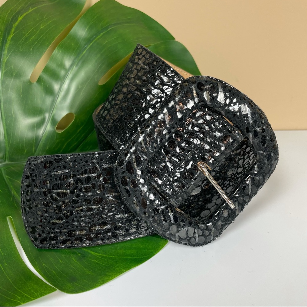Leatherock wide black leather belt Sz 34 M